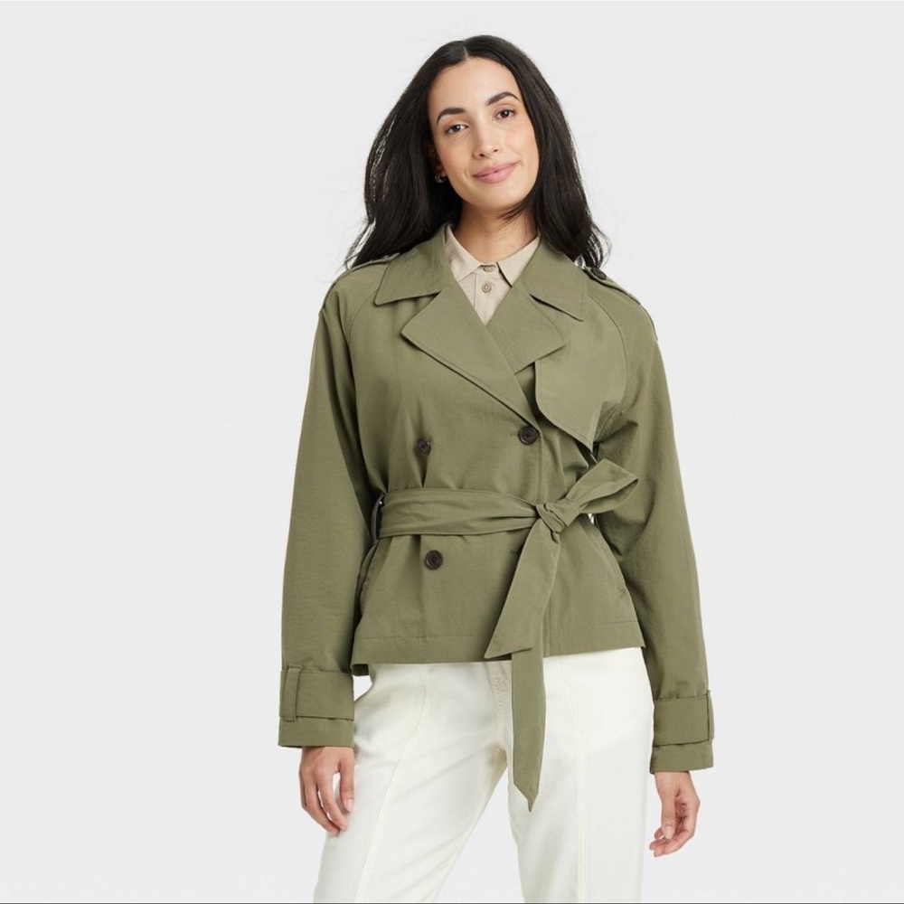 a new day Olive Double-Breasted Trench Coat